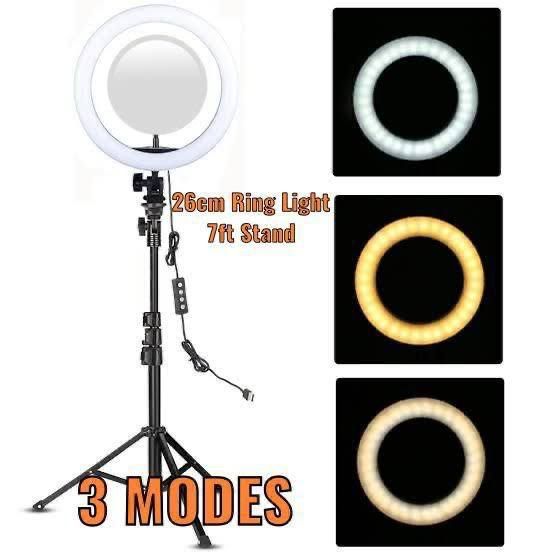 26 CM RING LIGHT WITH 3 MODES WITH 7 FIT STAND HIGH QUALITY
