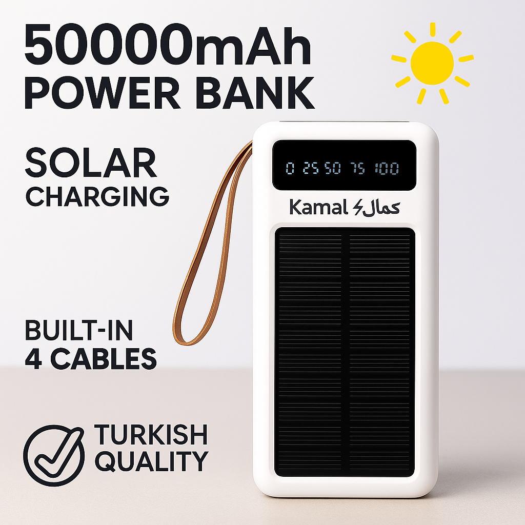 Solar Power Bank 50000mAh - Kamal KPB051 - Built-in 4 Cables